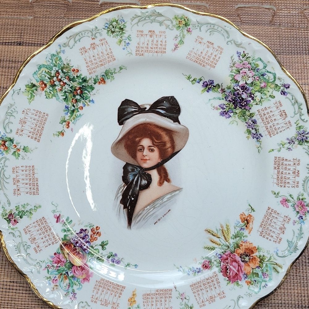 Vintage 1910 Carnation McNicol Pottery China Calendar Plate Made in the USA 🇺🇸